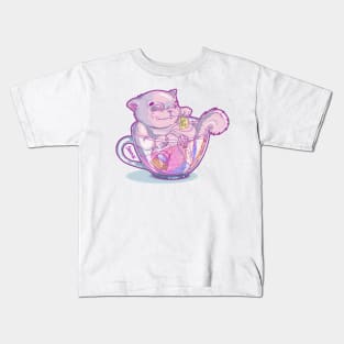 Kit-Tea Funny kitty pun with Cute Pastel Cat and Tea cup Kids T-Shirt